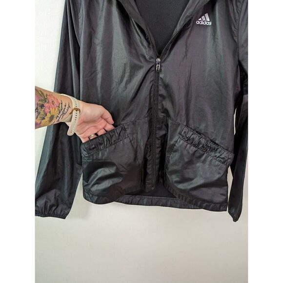 Adidas Black Full Zip Running Jacket Windbreaker - Size Small - Picture 3 of 6